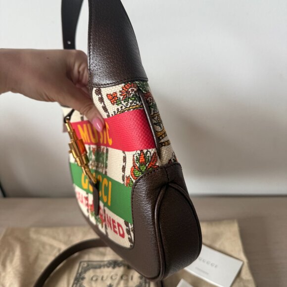 NWT Gucci Jackie 1961 Hobo Handbag Music Printed Beige Canvas Leather Strap - Picture 7 of 13